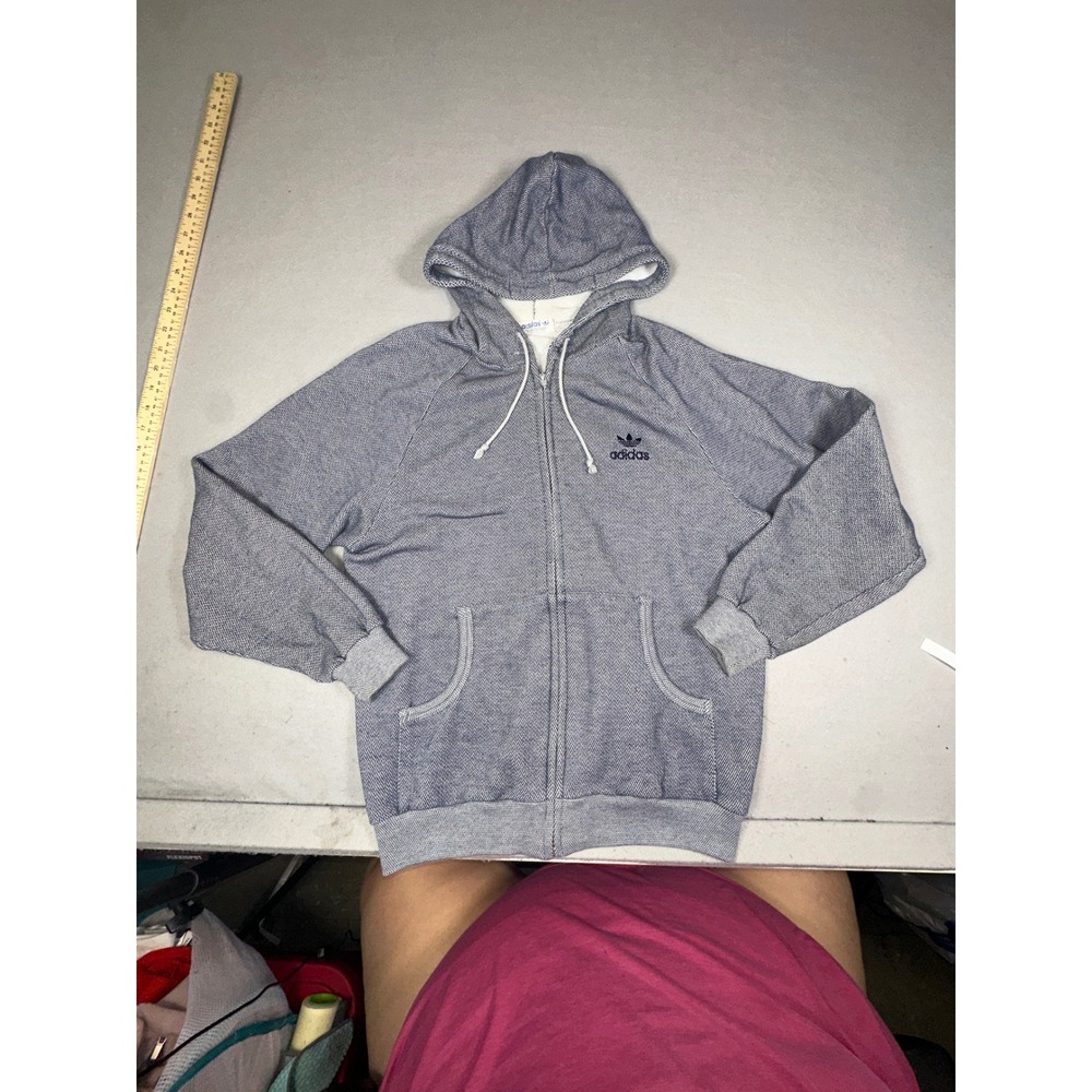 Vintage Adidas Descente Trefoil Zip Up Hoodie Blue Textured Knit ADS-171 L